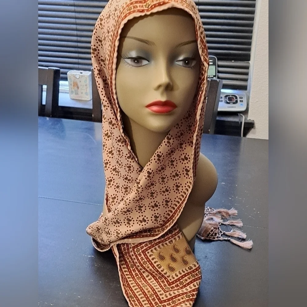 Printed Silk Scarf With A Floral Border & Fringe